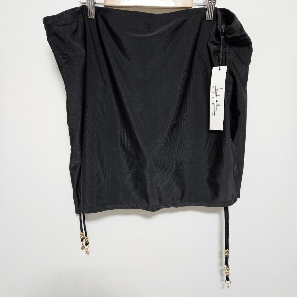 Nicole Miller Womens NWT Swim Skirt Bottom with Brief Black 3X
